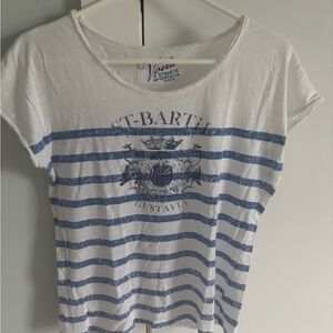 White and Blue Cap Sleeve Nautical Tee